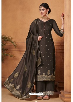 Coffee Brown Jacquard Designer Straight Suit