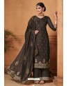 Coffee Brown Jacquard Designer Straight Suit