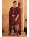 Maroon Jacquard Designer Straight Suit