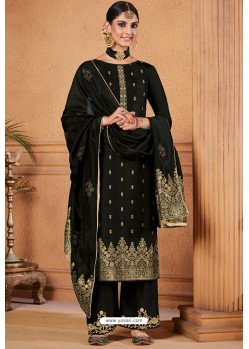 Black Jacquard Designer Straight Suit