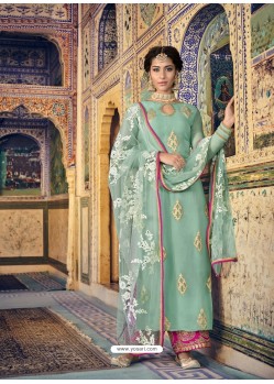 Sea Green Georgette Embroidered Designer Straight Suit