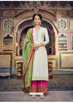 Off White Banarasi Jacquard Designer Straight Suit