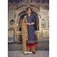 Navy Blue Banarasi Jacquard Designer Straight Suit