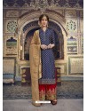 Navy Blue Banarasi Jacquard Designer Straight Suit