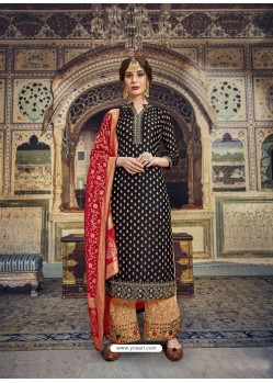 Black Banarasi Jacquard Designer Straight Suit