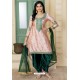 Baby Pink And Teal Malai Satin Stone Worked Designer Suit