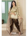 Cream And Coffee Malai Satin Stone Worked Designer Suit