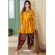 Mustard And Brown Malai Satin Stone Worked Designer Suit