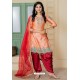 Peach And Maroon Malai Satin Stone Worked Designer Suit