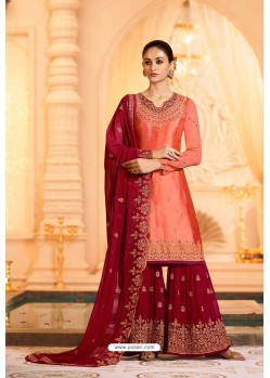 Orange Satin Georgette Zari Embroidered Palazzo Suit