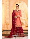 Orange Satin Georgette Zari Embroidered Palazzo Suit