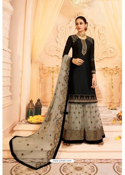 Black Satin Georgette Zari Embroidered Palazzo Suit