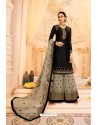 Black Satin Georgette Zari Embroidered Palazzo Suit