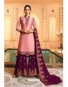 Pink Satin Georgette Zari Embroidered Palazzo Suit