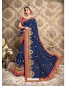 Navy Blue Vichitra Silk Embroidered Party Wear Saree