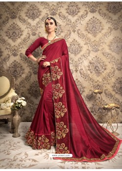 Maroon Vichitra Silk Embroidered Party Wear Saree