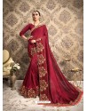 Maroon Vichitra Silk Embroidered Party Wear Saree