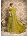 Corn Vichitra Silk Embroidered Party Wear Saree