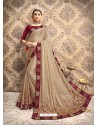 Beige Vichitra Silk Embroidered Party Wear Saree