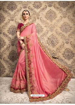 Light Pink Vichitra Silk Embroidered Party Wear Saree