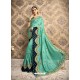 Aqua Blue Vichitra Silk Embroidered Party Wear Saree