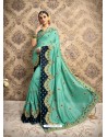 Aqua Blue Vichitra Silk Embroidered Party Wear Saree