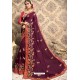 Wine Vichitra Silk Embroidered Party Wear Saree