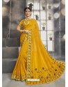 Yellow Chanderi Silk Zari Embroidered Party Wear Saree