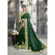 Dark Green Chanderi Silk Zari Embroidered Party Wear Saree