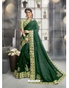 Dark Green Chanderi Silk Zari Embroidered Party Wear Saree