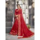 Red Chanderi Silk Zari Embroidered Party Wear Saree