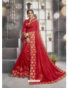 Red Chanderi Silk Zari Embroidered Party Wear Saree