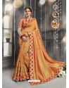 Orange Chanderi Silk Zari Embroidered Party Wear Saree