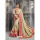 Beige Chanderi Silk Zari Embroidered Party Wear Saree