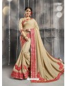 Beige Chanderi Silk Zari Embroidered Party Wear Saree