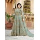 Grayish Green Net Heavy Embroidered Designer Anarkali Suit