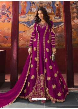 Purple Silk Base Embroidered Designer Anarkali Suit