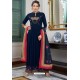 Navy Blue Heavy Muslin Embroidered Palazzo Suit
