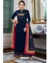 Navy Blue Heavy Muslin Embroidered Palazzo Suit