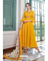 Yellow Heavy Muslin Embroidered Palazzo Suit