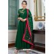 Dark Green Heavy Muslin Embroidered Palazzo Suit