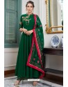 Dark Green Heavy Muslin Embroidered Palazzo Suit