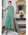 Aqua Mint Heavy Muslin Embroidered Palazzo Suit