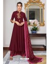 Deep Wine Heavy Muslin Embroidered Palazzo Suit