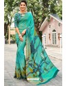 Aqua Mint Digital Printed Crepe Saree