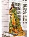 Multi Colour Digital Printed Crepe Saree