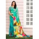 Splendid Aqua Mint Digital Printed Crepe Saree