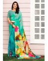 Splendid Aqua Mint Digital Printed Crepe Saree