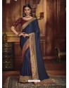 Navy Blue Heavy Silk Party Wear Designer Saree