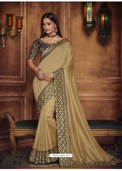 Golden Heavy Silk Party Wear Designer Saree